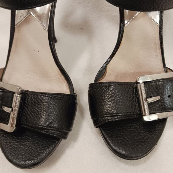 Michael Michael Kors 5" Stiletto Heels Sz 7.5 Black Leather Moderin Buckles Glam - Picture 6 of 16
